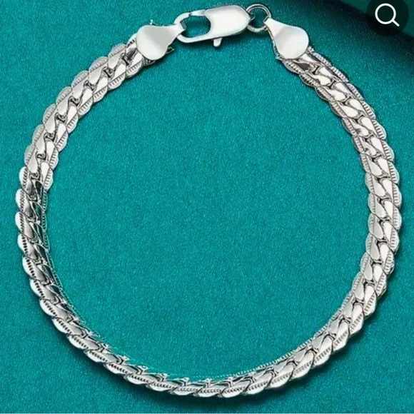 925 Silver Flat Chain Bracelet Unisex 5mm 8 Inches - Picture 1 of 4